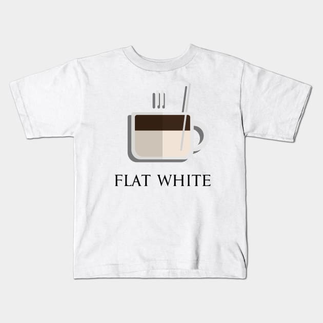 Hot flat white coffee front view in flat design style Kids T-Shirt by FOGSJ